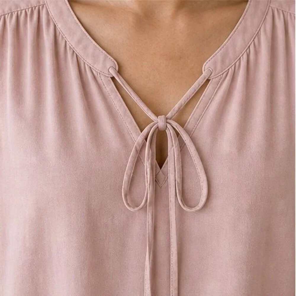 Tie-Front Peasant Blouse in Blush Pink - Picture 4 of 6